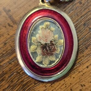 Vintage Cameo with a Painted Rose on the Pendant